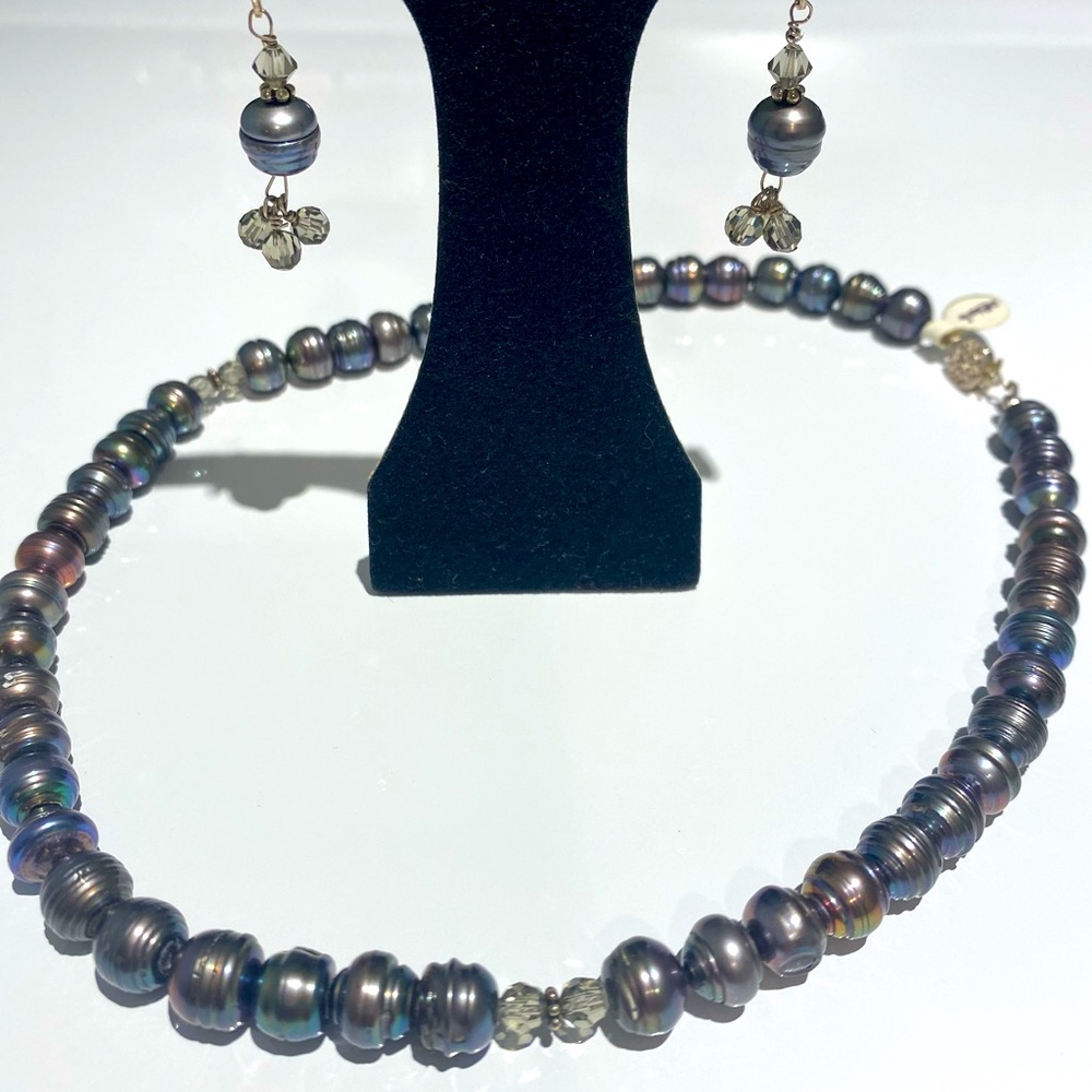 Baroque pearl and crystal necklace/earring set